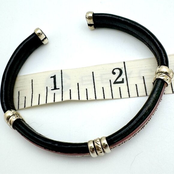 Handcrafted Copper & Brass Leather Bracelet  Intricate Detailing Adjustable - Picture 5 of 9